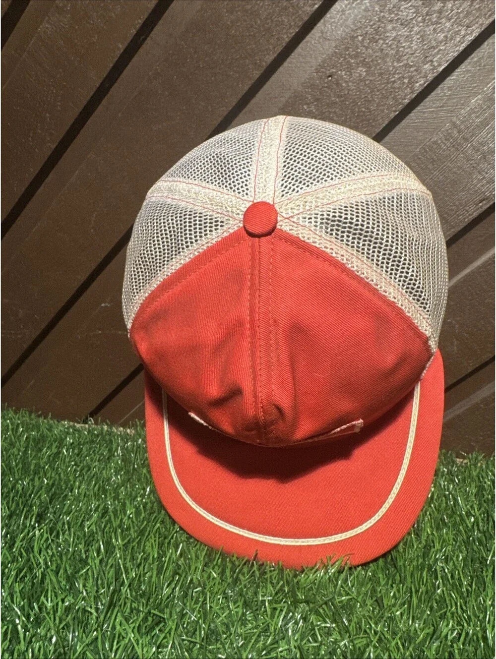 VTG Budweiser Trucker Hat Mesh Snapback Red Orange Bowtie Logo White Piping 80s